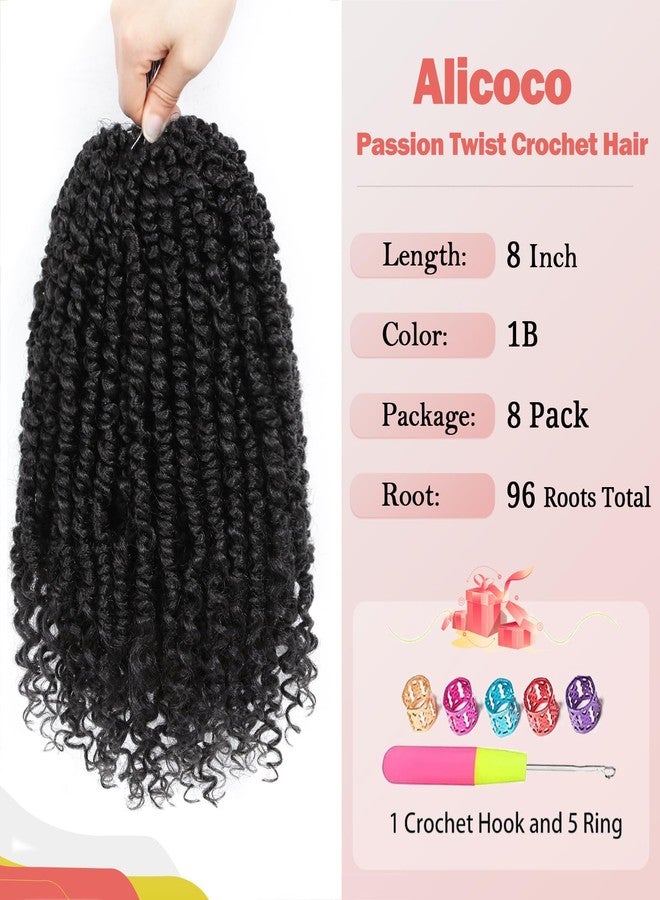 Alicoco Passion Twist Crochet Hair 8 Inch Passion Twist Hair Pre Looped 8 Packs Spring Twist Crochet Braids with Curly Ends Pre-Twisted Crochet Hair for Women (1B) - Image 2